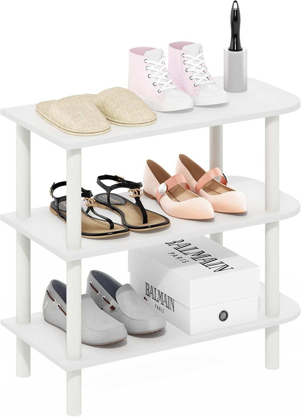 TURN-N-TUBE 3-Tier Toolless Narrow Shoe Rack, White