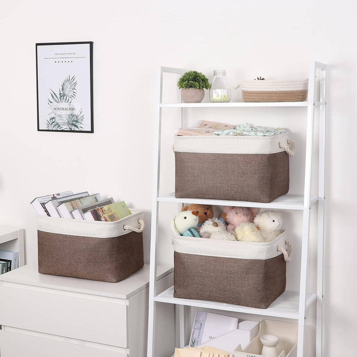 Baskets Fabric Storage Bins for Shelves [3-Pack] Decorative Storage Baskets for Organizing 15 X 11 X 9.5 Inches Nursery Closet Foldable Toy Storage Closet Organizer Brown