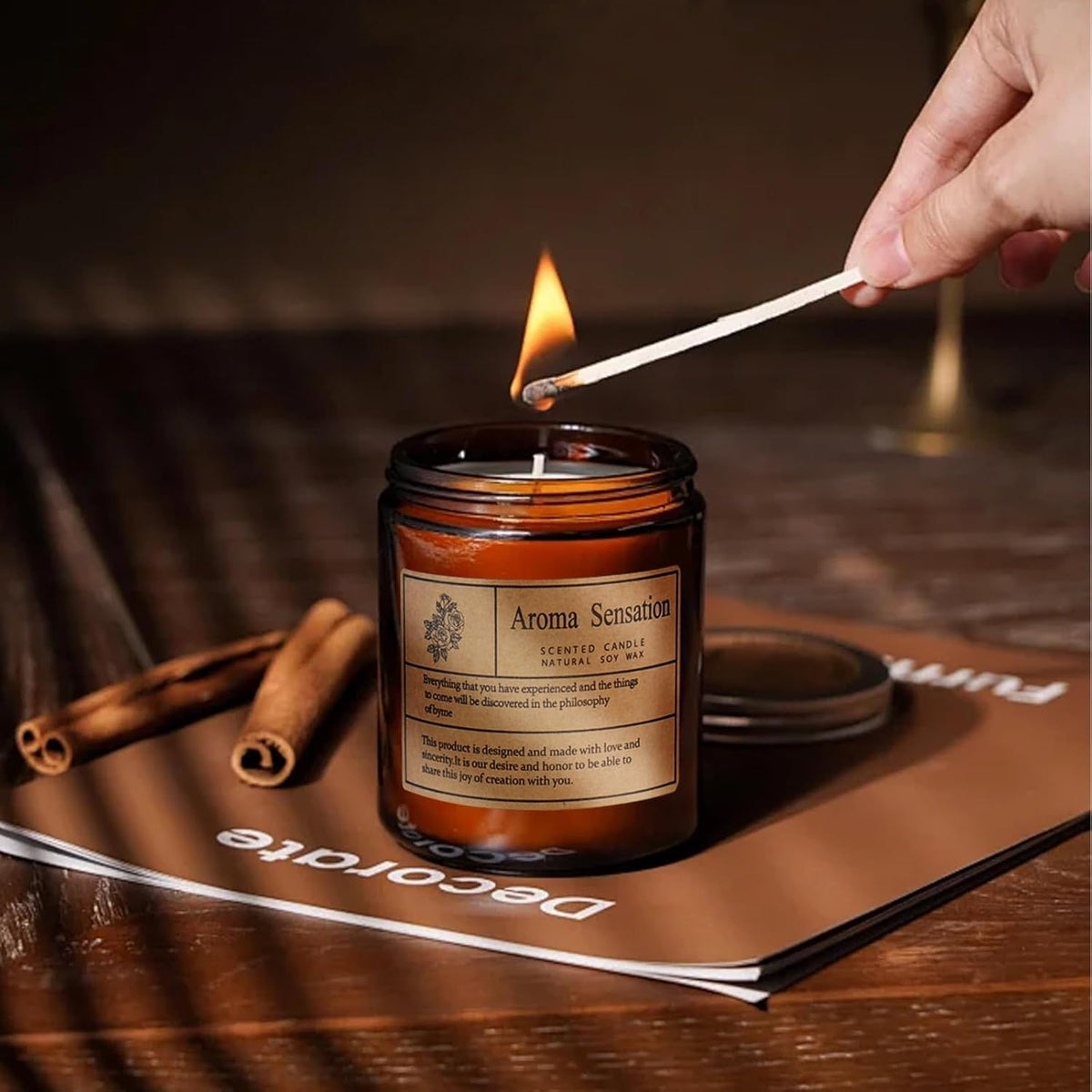 Organic Smoked Vanilla Candles - Non Toxic Soy Candles for Home, Stress Relief & Meditation (7Oz)