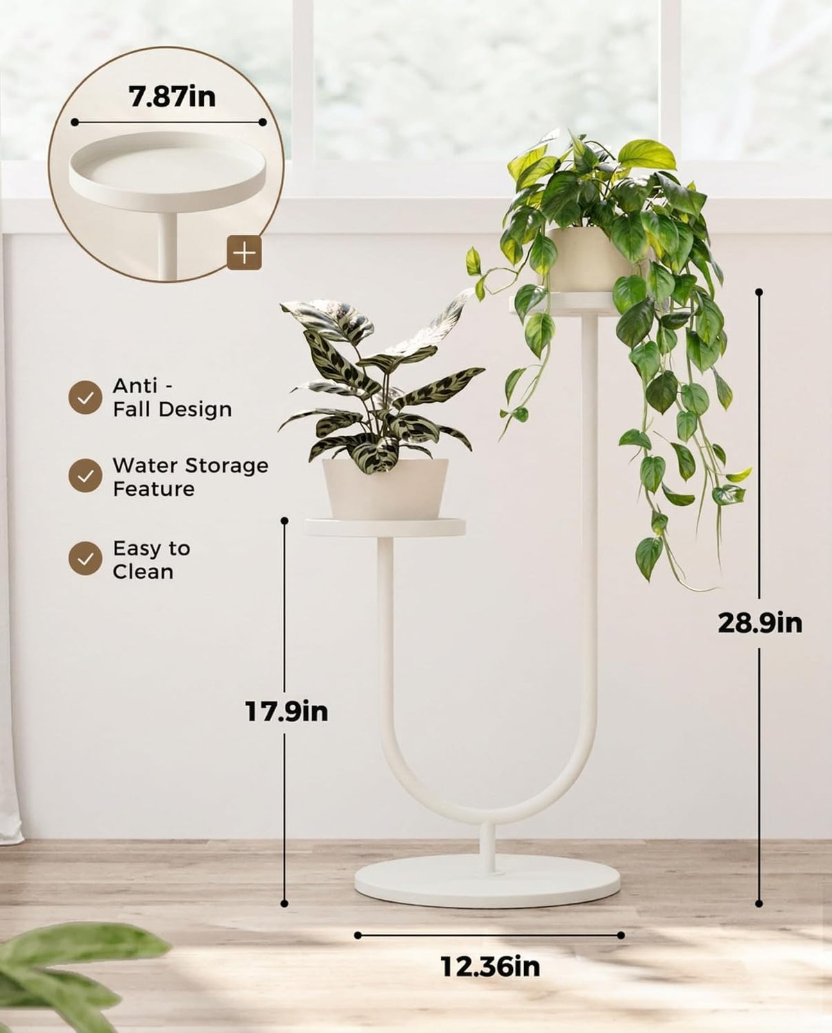 Metal Plant Stand Indoor Corner Plant Stands 2 Tier Plant Shelf for Tall Plant Holder Black Plant Shelves for Living Room Bedroom Midcentury Modern Home Decor(White)
