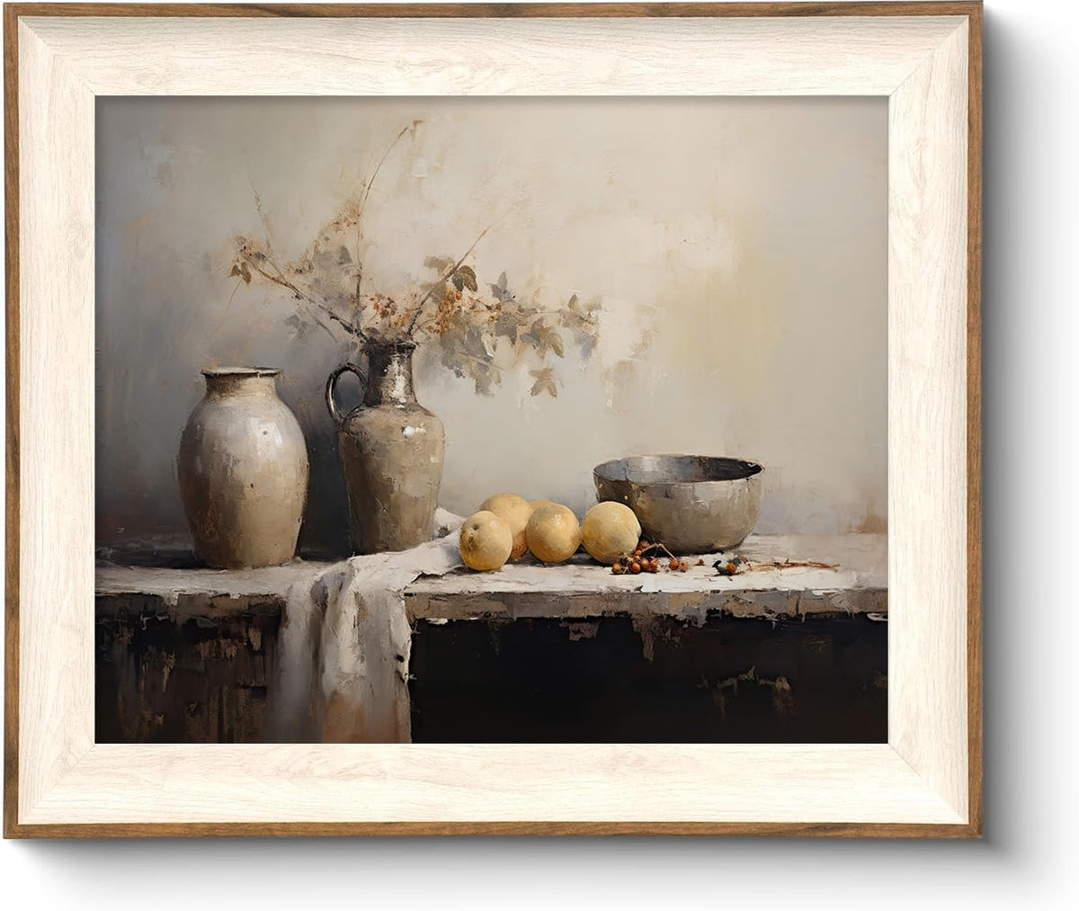 Framed Kitchen Wall Art Prints, Rustic Kitchen Farmhouse Wall Decor Living Room, Vintage Jars Still Life Oil Painting Dining Room Wall Decor, Fruits Botanical Canvas Wall Art-10''X 12''
