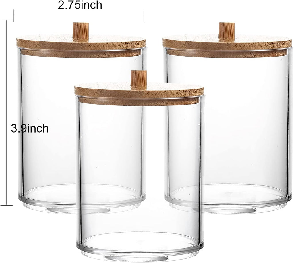 3 Pack Acrylic Qtip Holder Dispenser for Cotton Ball Pad round Swab Holder,Clear Plastic Apothecary Jars for Bathroom Canister Accessories Storage Organizer and Vanity Makeup Organizer