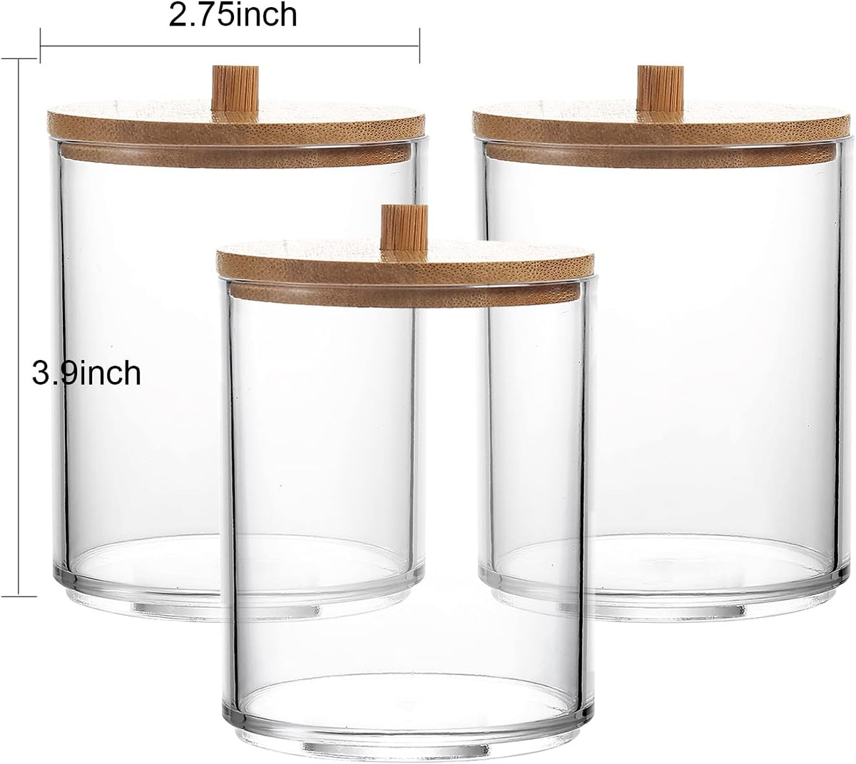 3 Pack Acrylic Qtip Holder Dispenser for Cotton Ball Pad round Swab Holder,Clear Plastic Apothecary Jars for Bathroom Canister Accessories Storage Organizer and Vanity Makeup Organizer