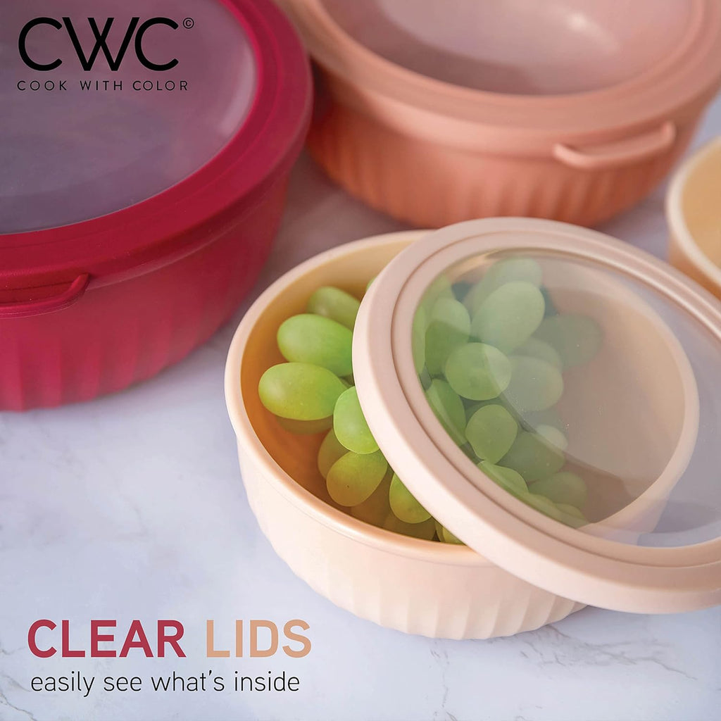 Prep Bowls with Lids- Wide and Deep Nesting Plastic Small Mixing Bowl Set with Lids, 8 Piece Set - Wide Bowls, Rose
