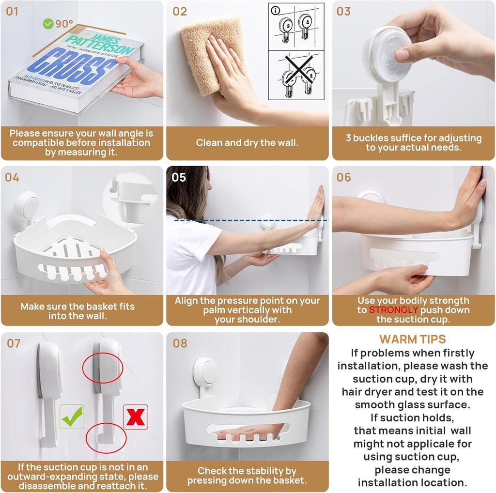 Corner Shower Caddy Suction Cup, Shower Basket Suction Bathroom