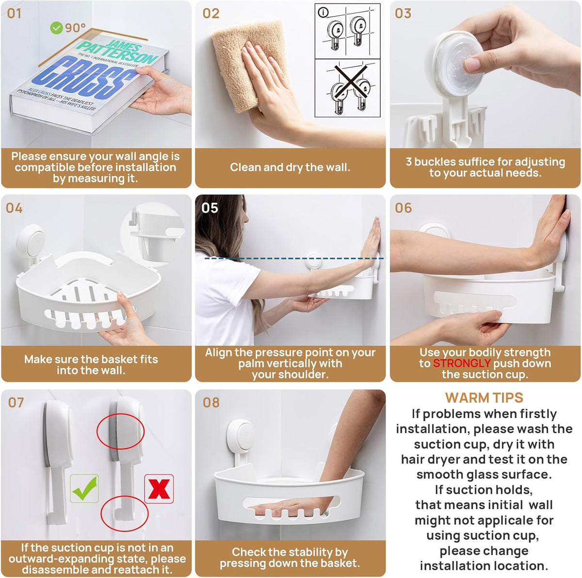 Corner Shower Caddy Suction Cup, Shower Basket Suction Bathroom