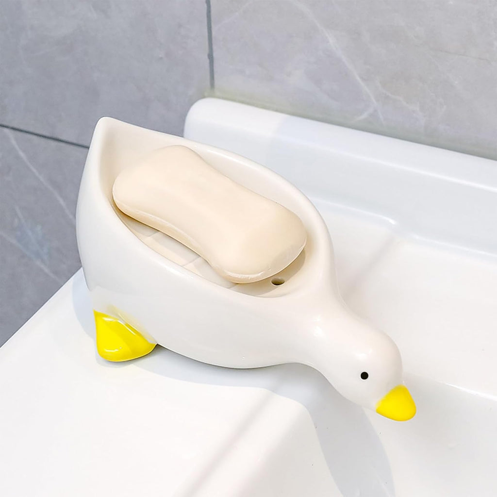 Duck Ceramic Soap Dishes,Soap Holder with Drain,Soap Dish Container
