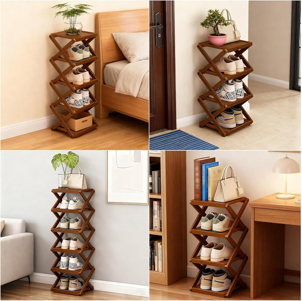 Bamboo Folding Shoe Rack for Entryway, Narrowdorm Closet Shoe Racks