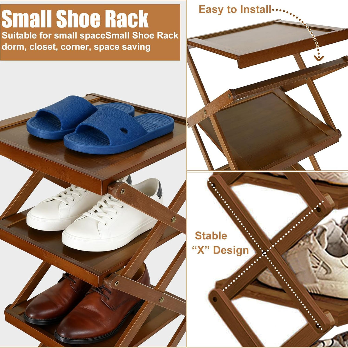 Bamboo Folding Shoe Rack for Entryway, Narrowdorm Closet Shoe Racks