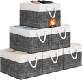 Storage Bin,Collapsible Storage Basket for Organizing,Large Storage Boxes with Rope Handles,Storage Containers,White & Black,6 Pack