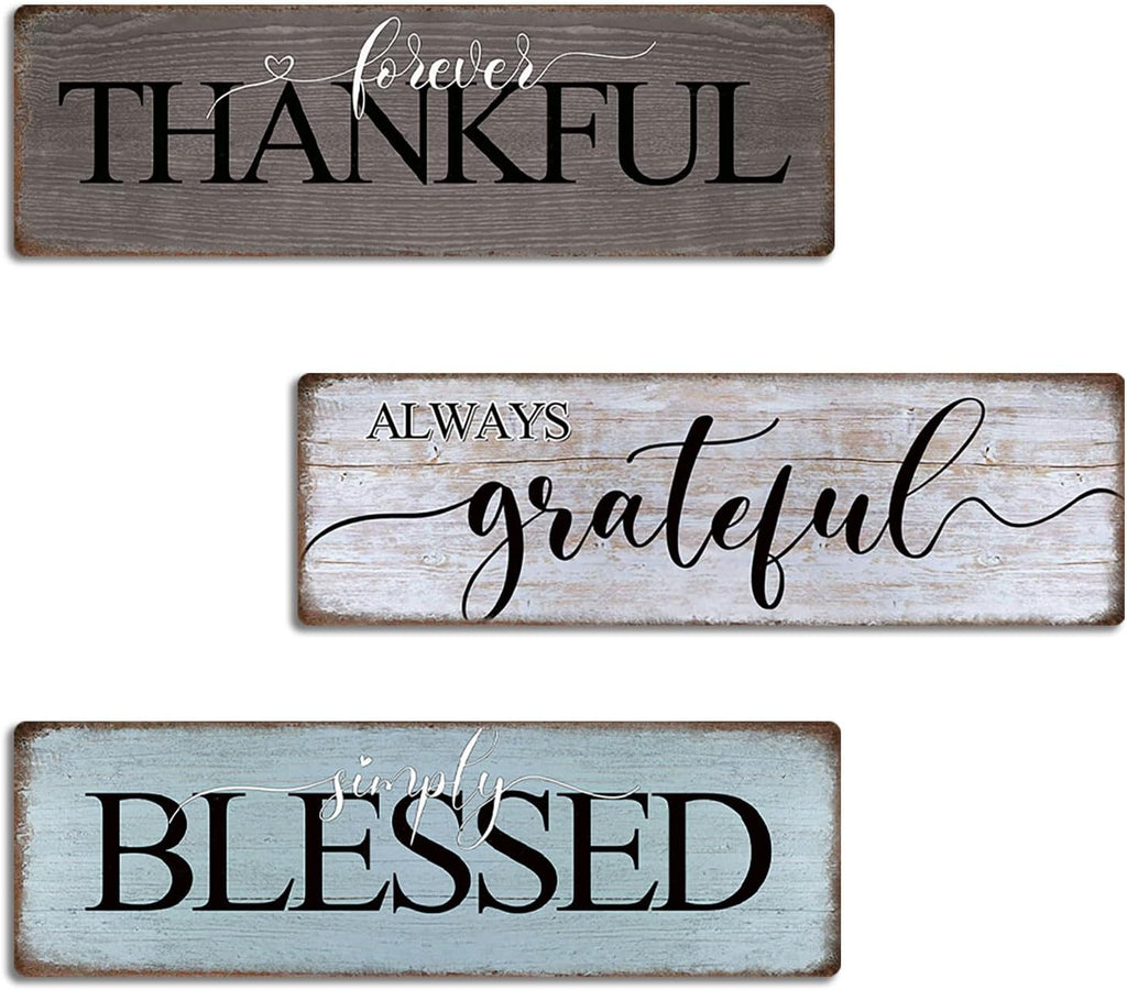 Farmhouse Home Decor Family Wall Decor for Living Room Thankful Grateful Blessed Wall Decor 16"X5" Blessed Sign Kitchen Wall Art