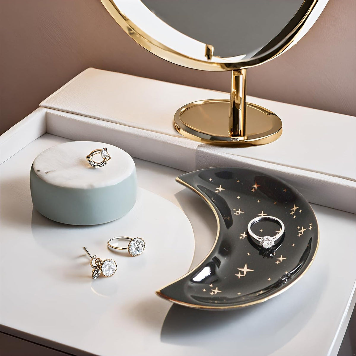 Small Moon Jewelry Dish Tray, Black