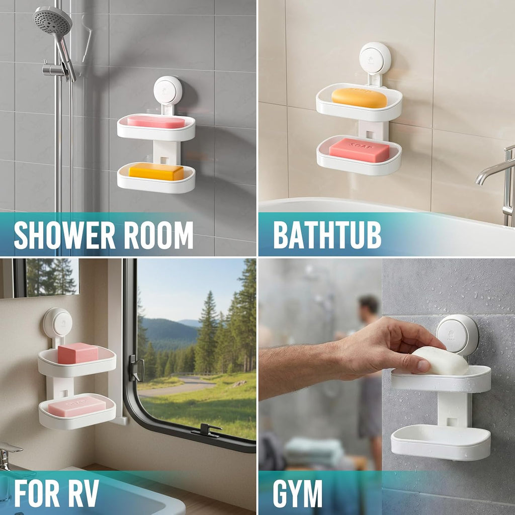 Soap Holder, Soap Dish for Shower Suction Cup, Bar Soap Holder, White