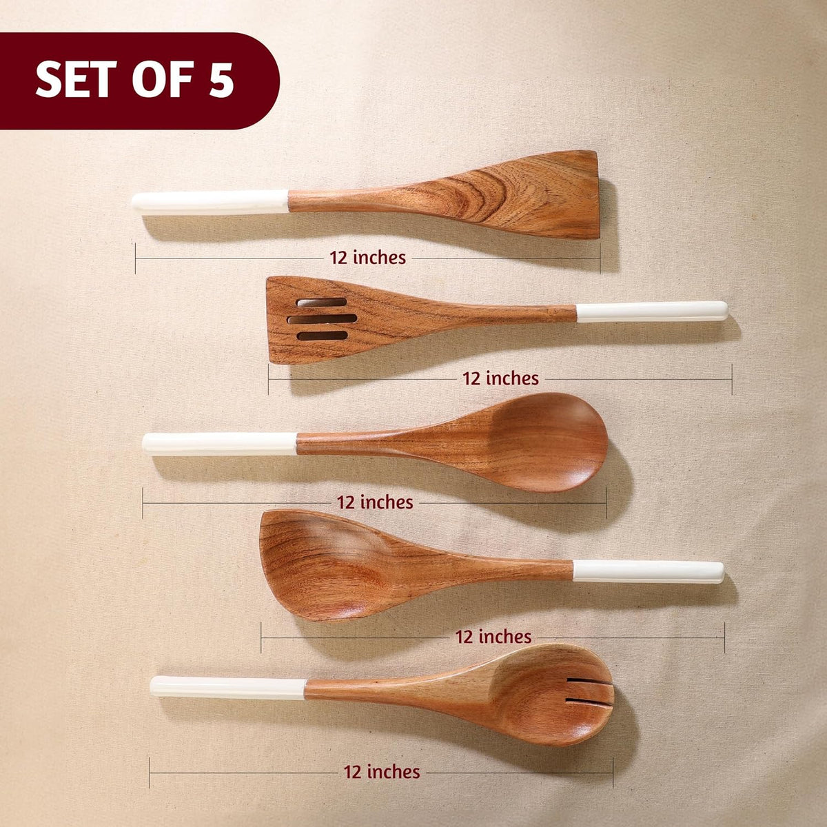 Premium Wooden Spoons for Cooking,Kitchen Utensils Set of 5(12")