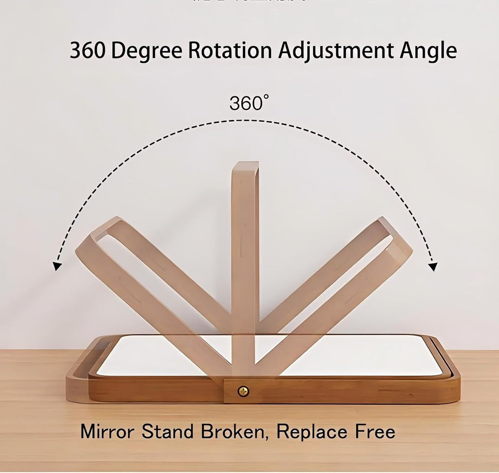 Desk Makeup Mirrors with Wood - Small Table Mirror with Stand