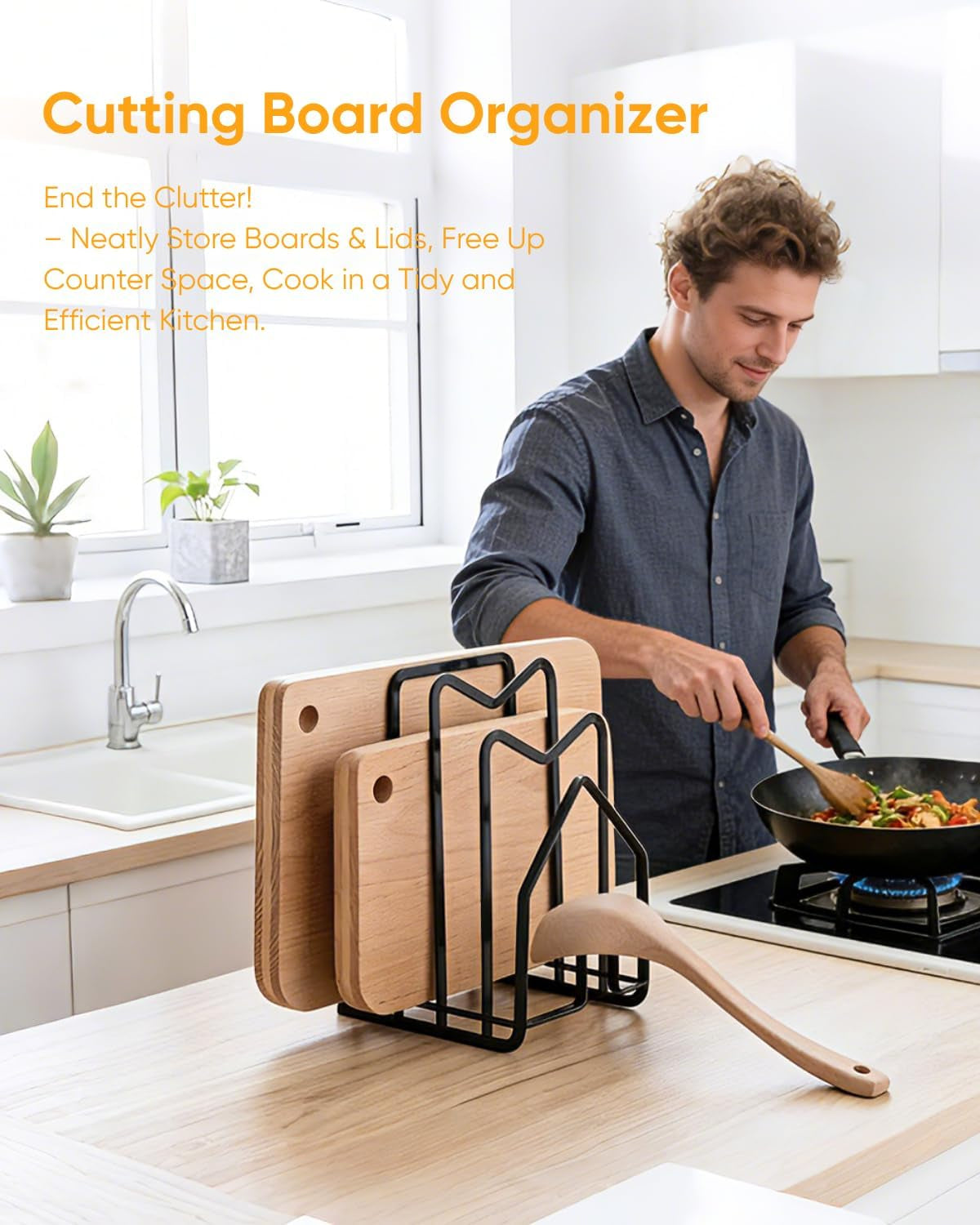 Cutting Board Holder Chopping Boards Organizer Holder Kitchen Countertop Pot Pan Lids Rack Kitchenware Organizer Flat Steel 4.92 X 5.7 X 8.47 In. Black