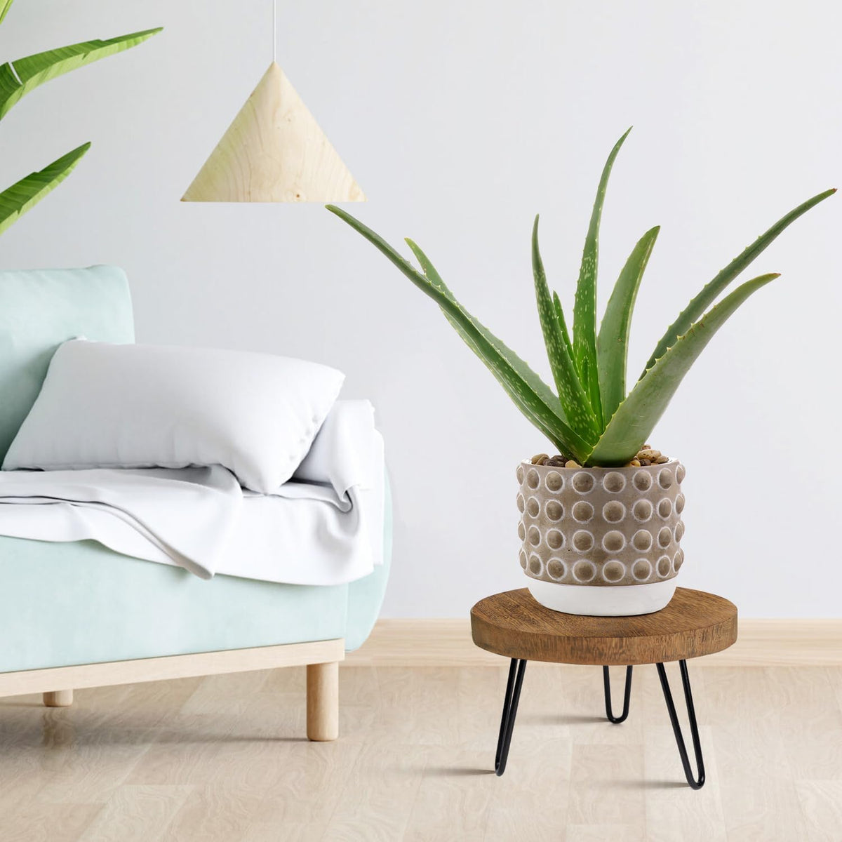 Plant Stand Indoor Outdoor Wood Mid Century Plant Stand for Indoor Plants, Modern Plant Table round Plant Stool, Boho Rustic Wooden Stool for Plant Pot Hol (L)