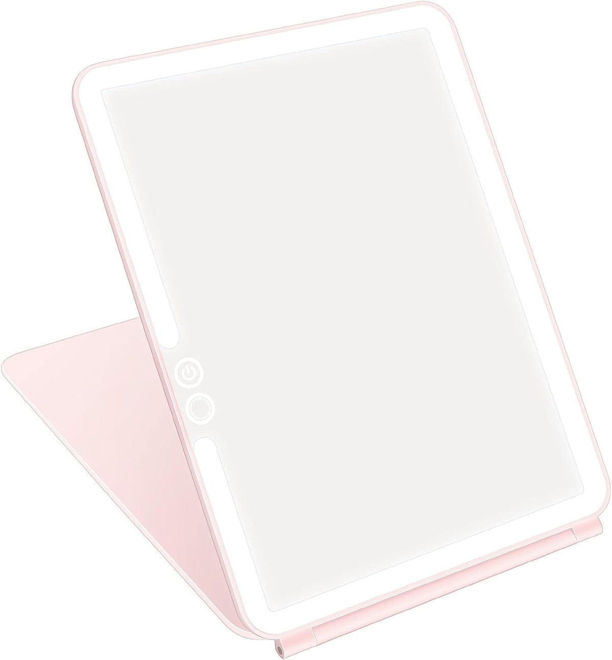 Folding Travel Mirror Lighted Makeup Mirror with 72 Leds 3 Colors Light Modes, USB Rechargable, Portable, Ultra Thin, Compactvanity Mirror with Touch Screen Dimming for Cosmetic (Pink)