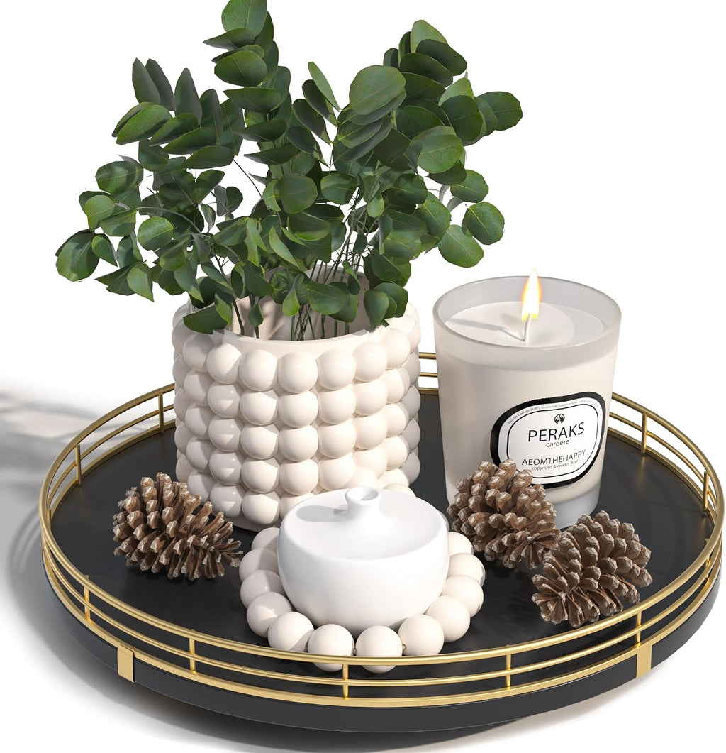 10-Inch Oak Lazy Susan Decorative Tray with Gold Finish
