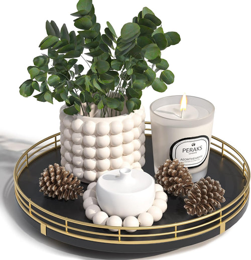 10-Inch Oak Lazy Susan Decorative Tray with Gold Finish