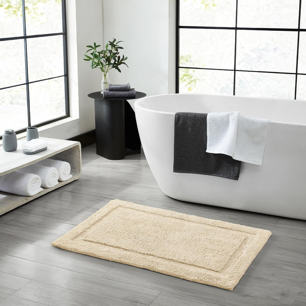 Lydia Border 100% Cotton Bath Mat - Non-Slip Bath Rug - Ivory - 27"X45"