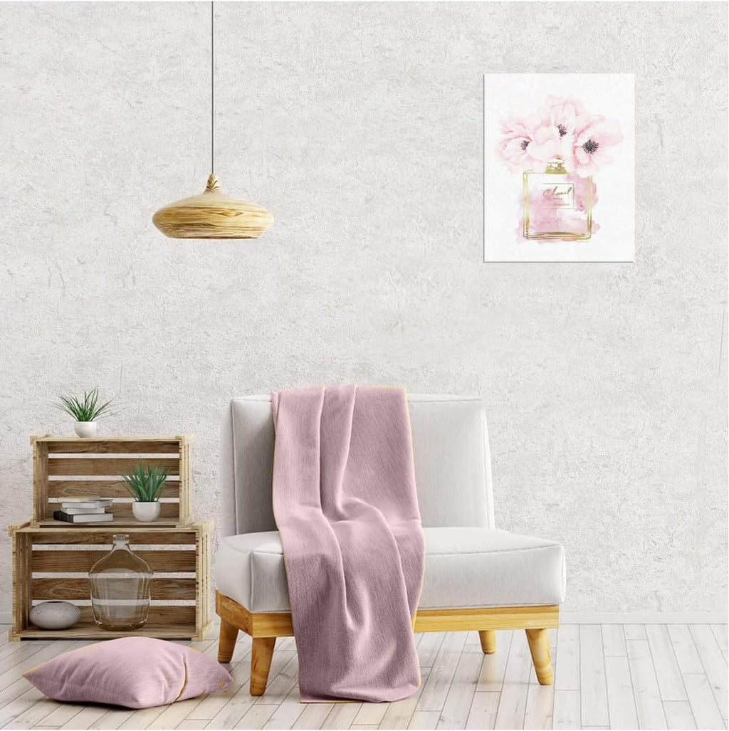 Canvas Wall Art Glam Perfume Pictures Wall Decor Pink Flowers and Gold Canvas Wall Art Girl Home Decor for Bedroom Wall Bathroom Set Room Decor