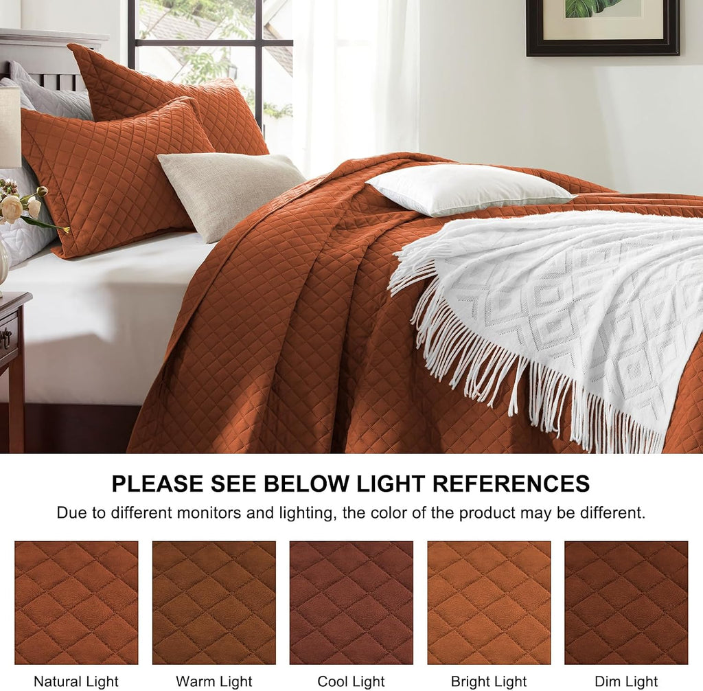 King Quilt Bedding Set, Lightweight Bedspreads,Brunt Orange