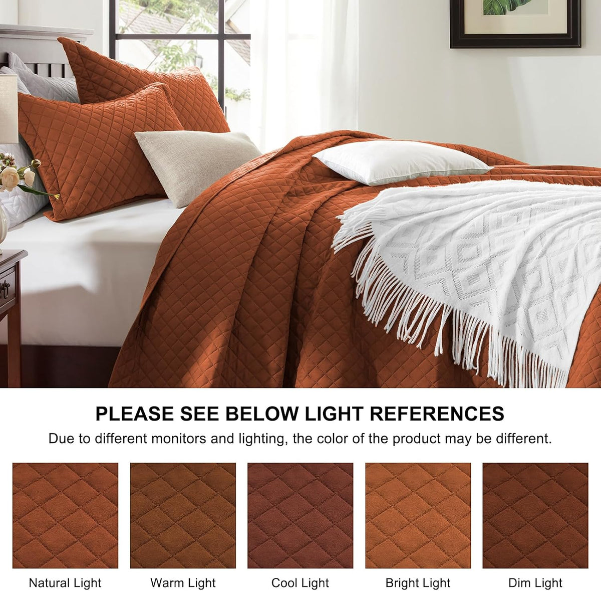 King Quilt Bedding Set, Lightweight Bedspreads,Brunt Orange