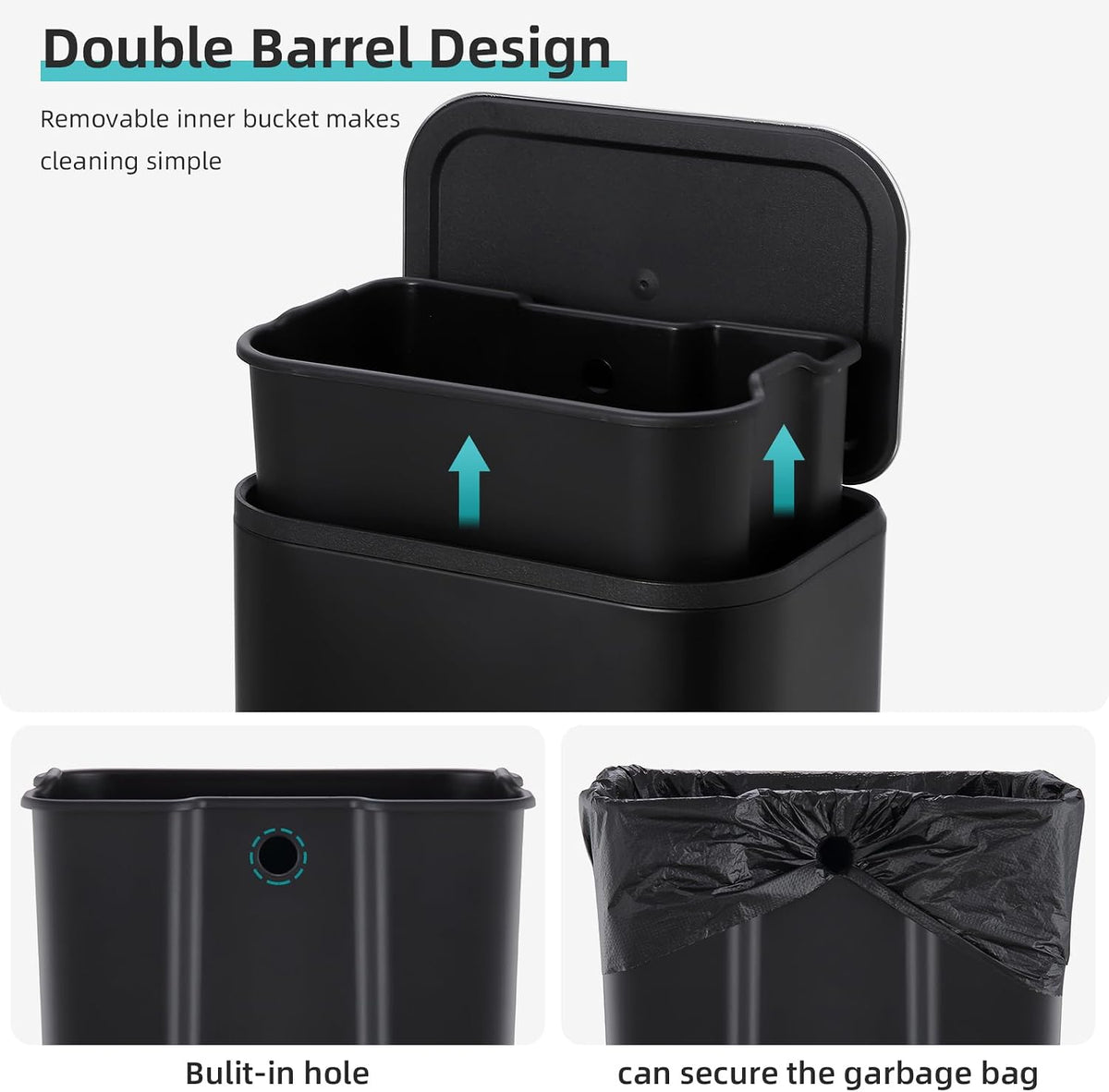 8 Gallon/30 L Kitchen Trash Can, Stainless Steel Garbage Can with Soft-Close Lid, Foot Pedal and Removable Inner Basket, Rectangular Small Step Waste Bin for Office Bedroom Bathroom Living Room