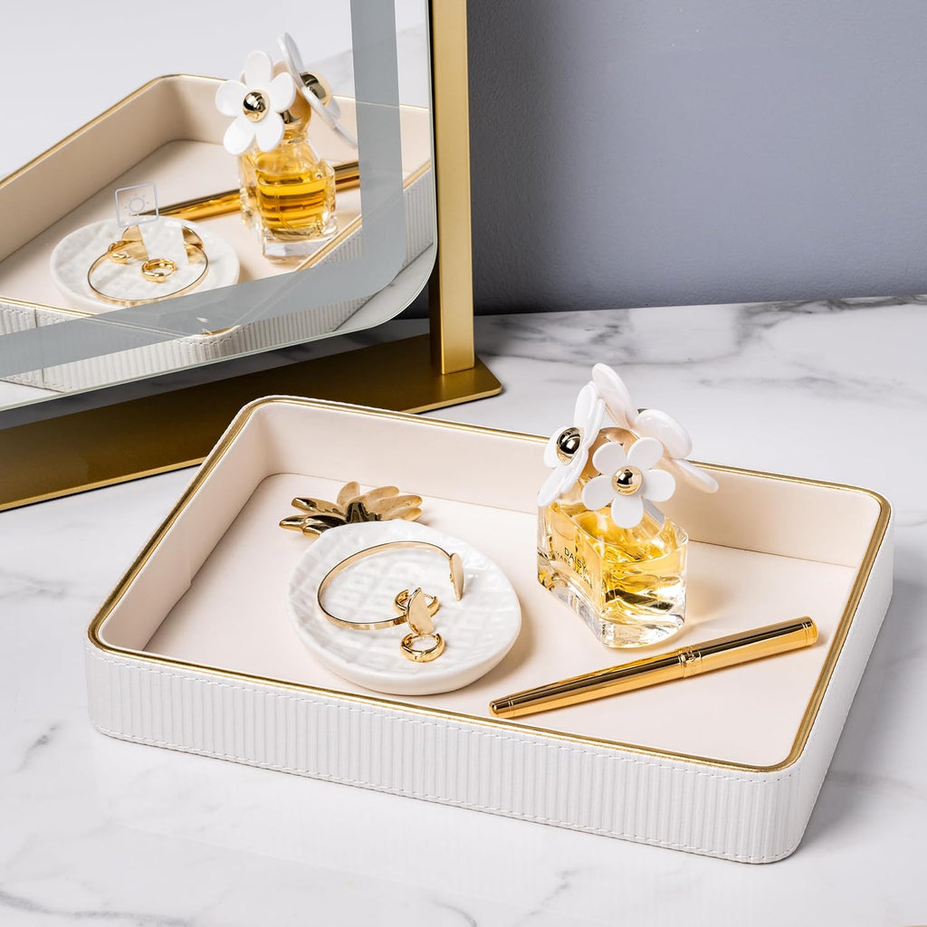 Perfume Tray Valet Tray Night Stand Bedside Organizer| Perfume Organizer Catchall| Perfume Trays for Dresser Vanity Tray for Dresser Countertop| Perfume Holder| Nightstand Organizer Women (White)