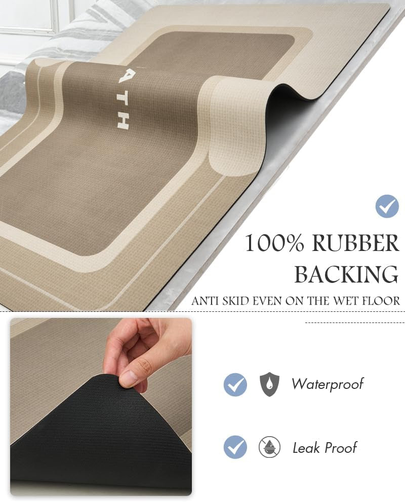 -Bath Mat Rug Long Non Slip Super Absorbent Bathroom Runner Stain Resistant Quick Dry Thin Bathroom Mat Fit under Door-17"X59",Beige