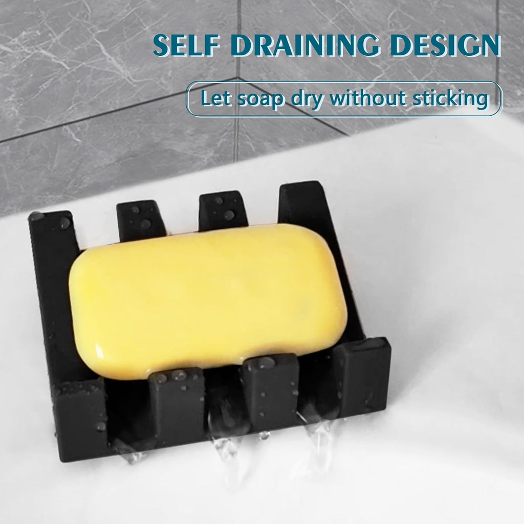 Soap Dish Holder for Shower with Suction Cup, Silicone Soap Holder & Saver Self-Draining Bar Soap Dish Keeps Soap Dry for Bathroom, Kitchen, Bathtub, Extends Soap Life (Black-1Pack)