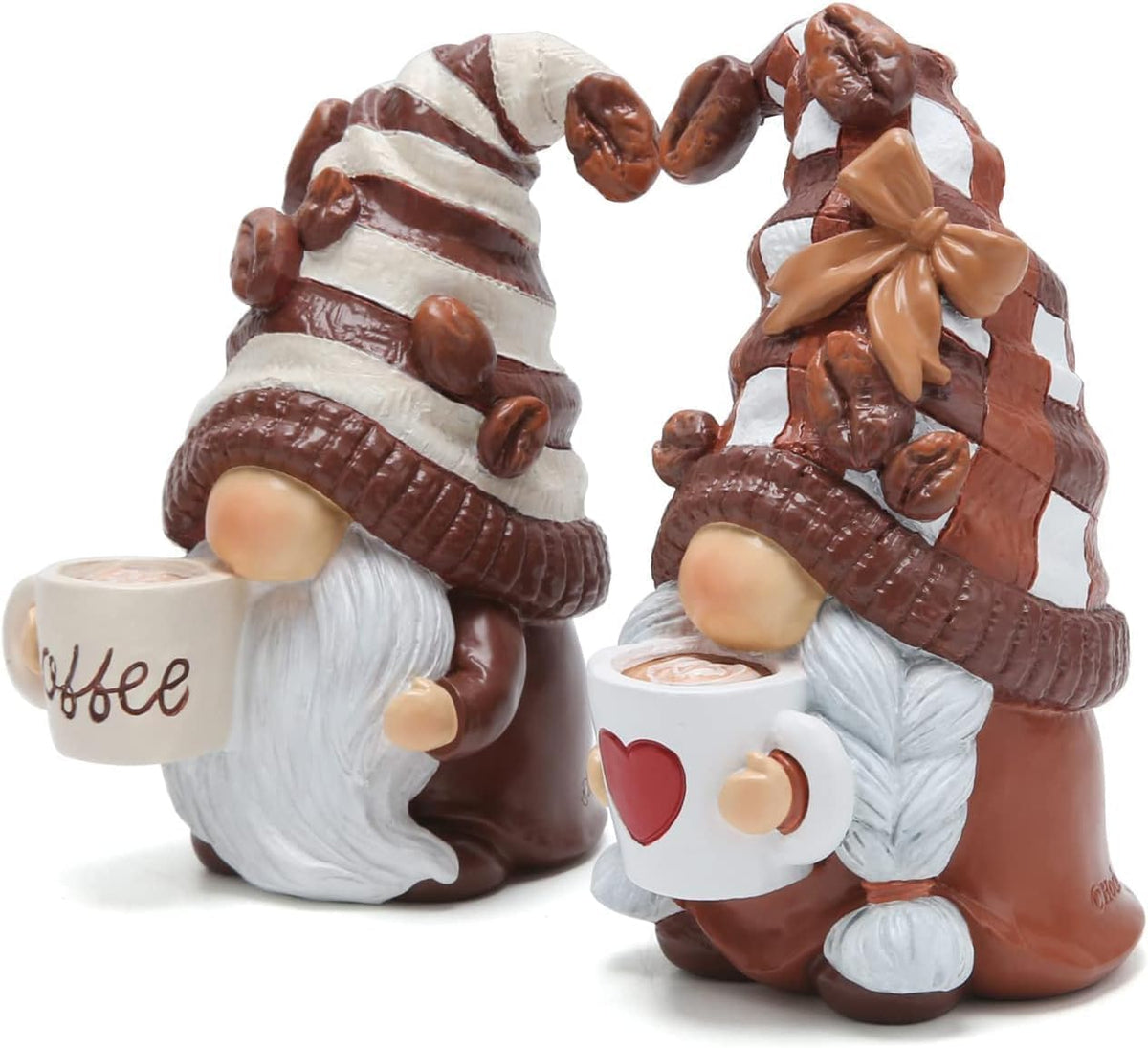 2PCS Coffee Gnome Figurines, Resin Statues for Home Office Kitchen Tiered Tray & Farmhouse Shelf, Indoor Outdoor Dwarf Decor, Adorable Gift for Women