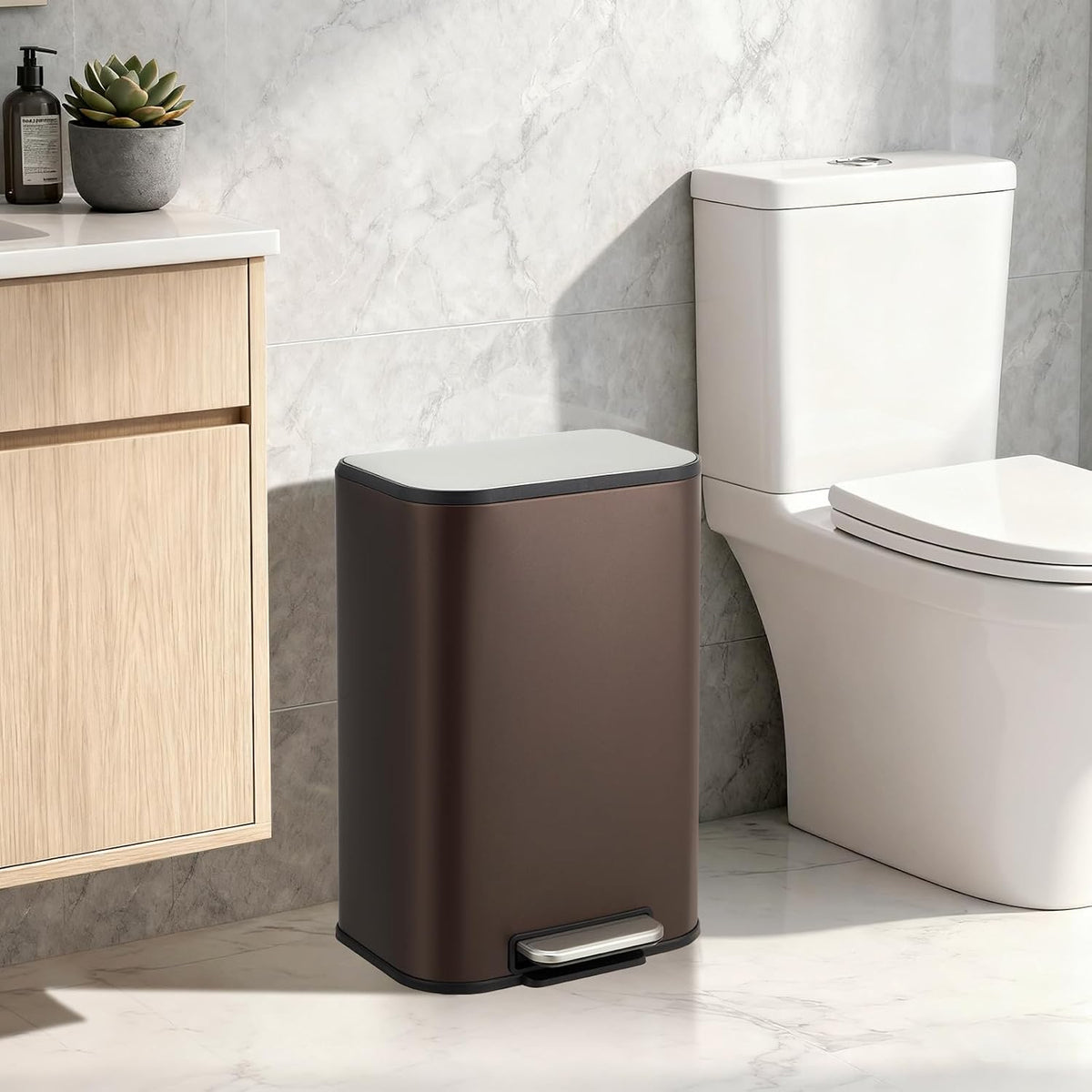 3.2 Gal Trash Can for Bathroom, Garbage Can with Soft-Close Lid