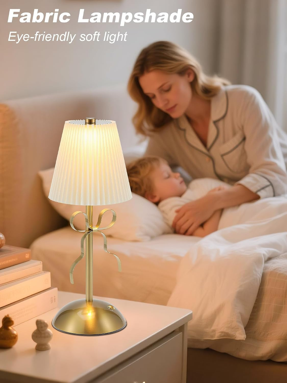 Cordless Small Table Lamp,Gold Bow Lamp,Rechargeable Desk Lamp Cute