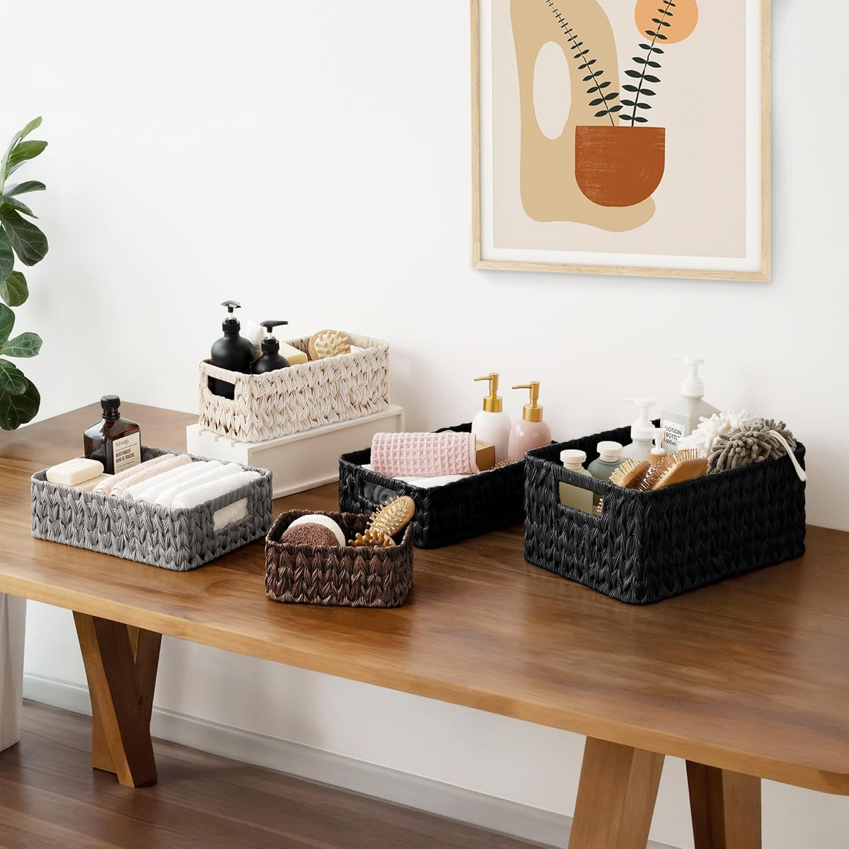 Black Wicker Baskets for Shelves, Small Baskets for Organizing