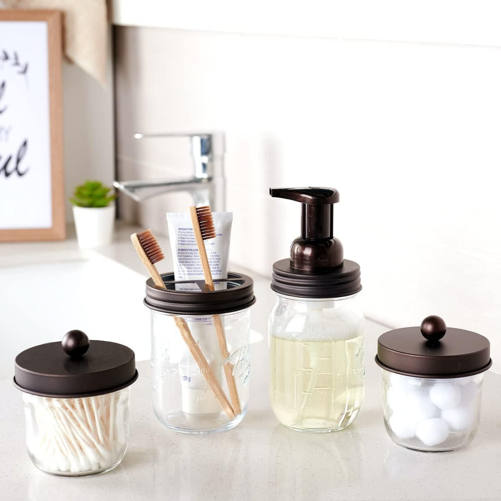 Mason Jar Bathroom Accessories Set, 4Pcs Glass Rustic Bathroom Set
