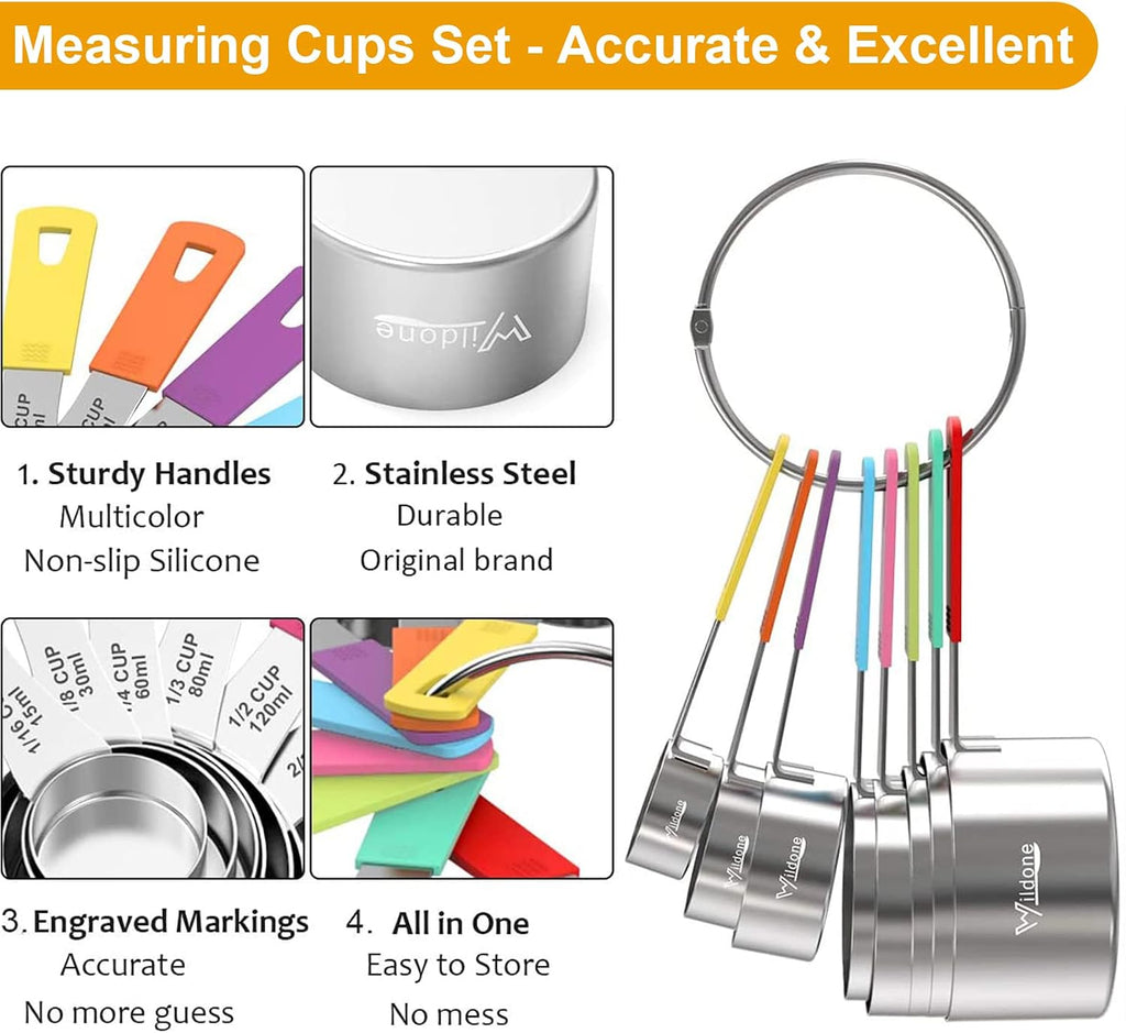 Stainless Steel 8-Piece Measuring Cups Set with Silicone Handle