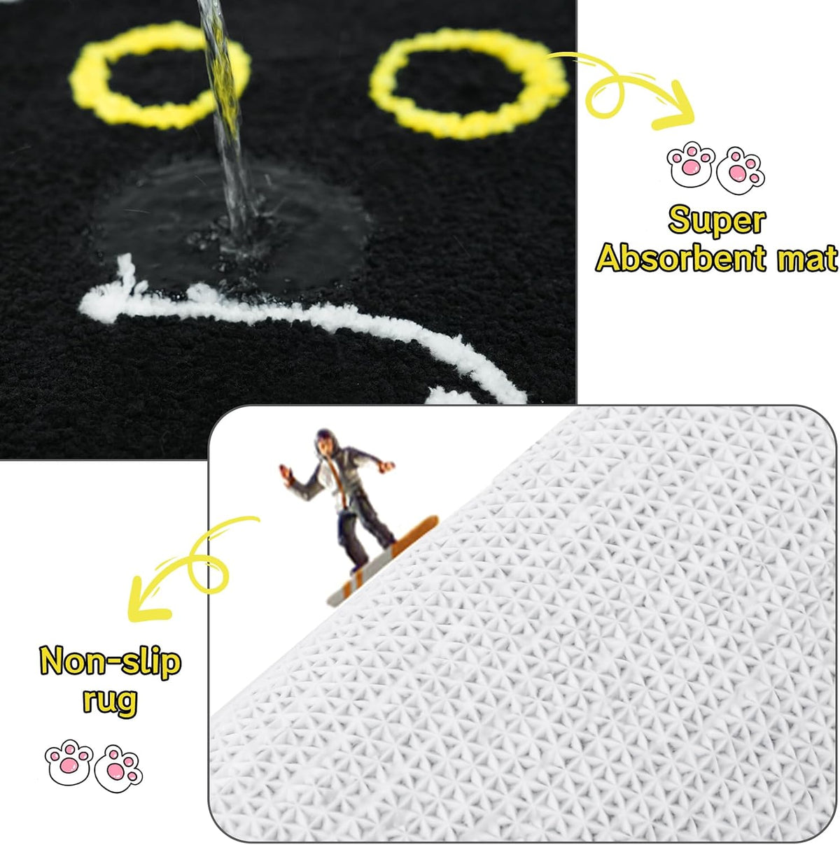 Cat Bath Mat,16''X28'' Lying down Black Cat Mat