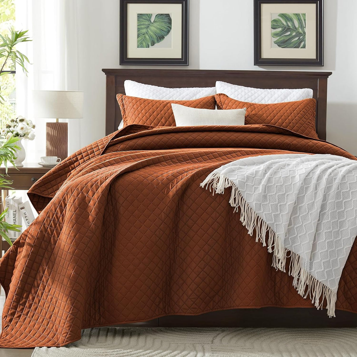 King Quilt Bedding Set, Lightweight Bedspreads,Brunt Orange