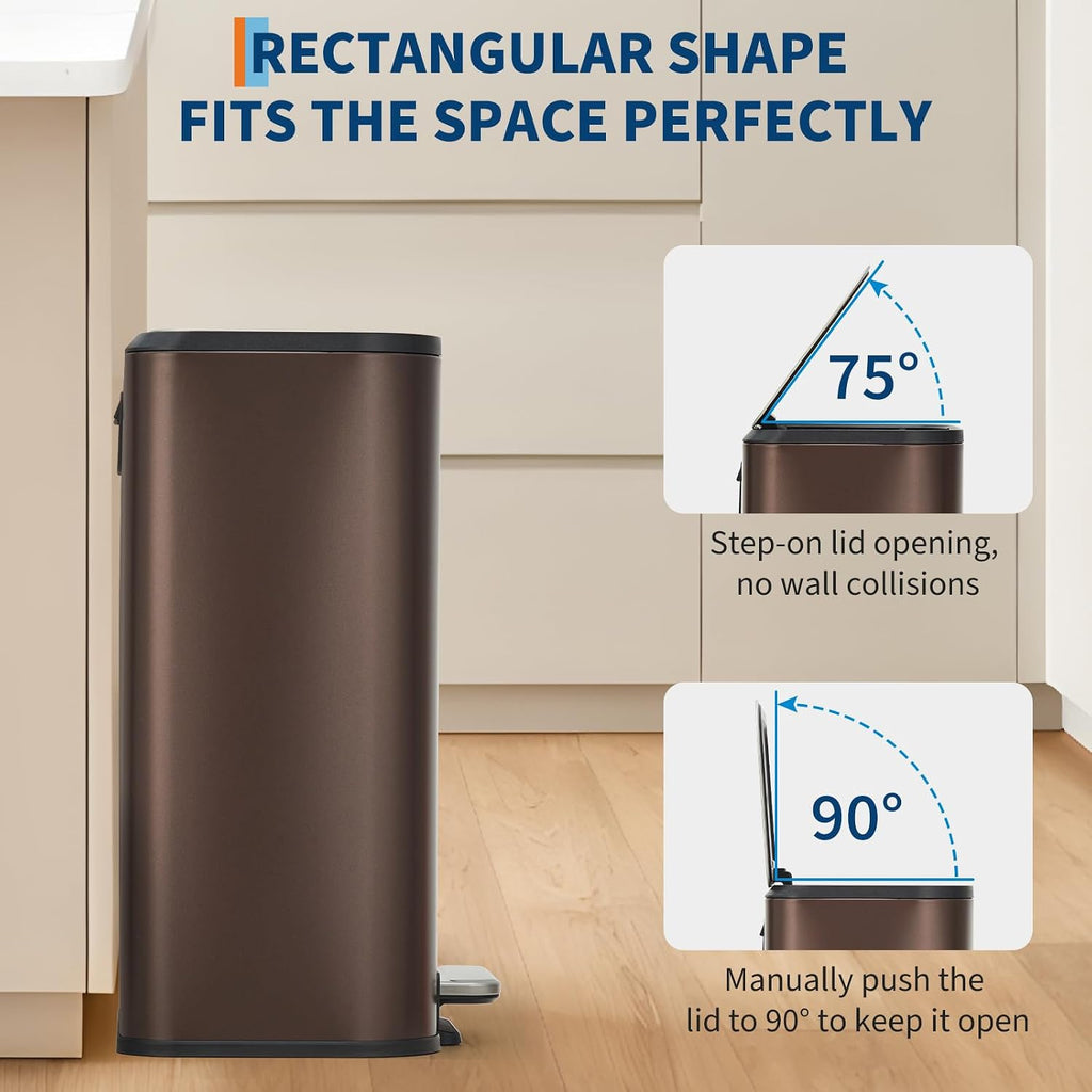 3.2 Gal Trash Can for Bathroom, Garbage Can with Soft-Close Lid