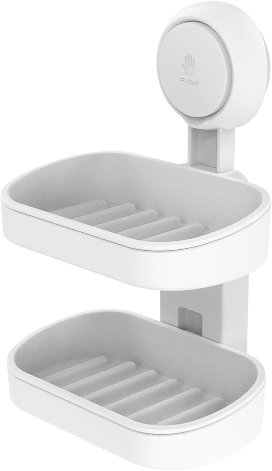 Soap Holder, Soap Dish for Shower Suction Cup, Bar Soap Holder, White