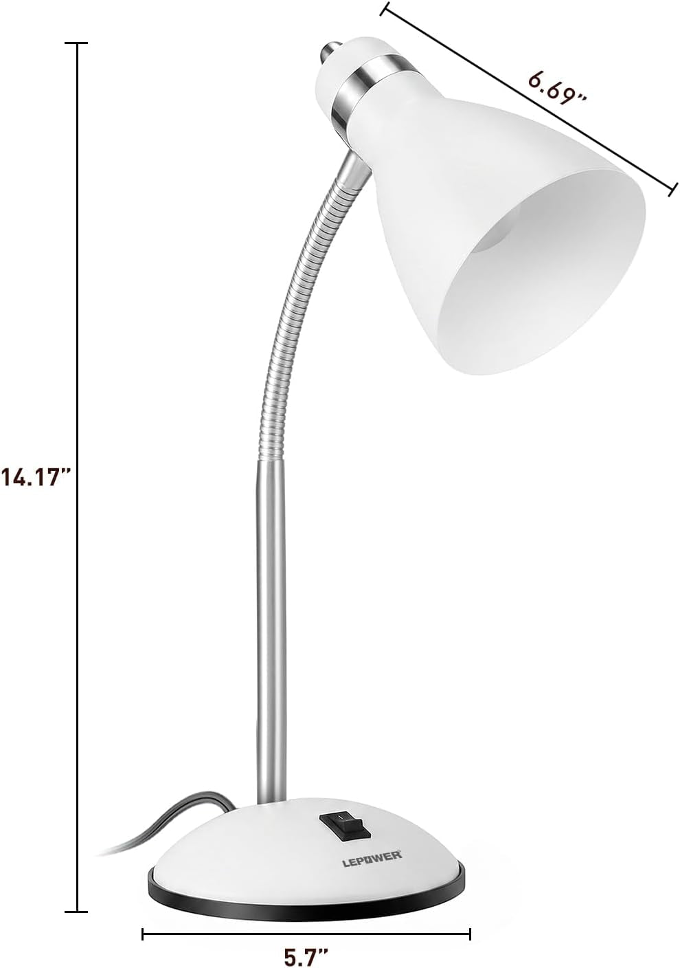 Metal Desk Lamp, Adjustable Gooseneck Reading Light for Bedroom