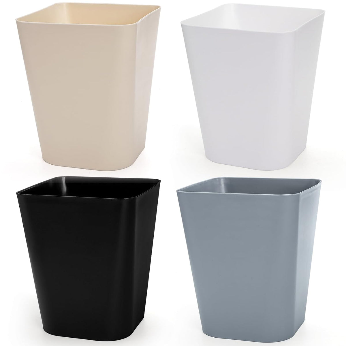 Set of 4 Plastic Small Trash Can - 1.6 Gallon Square Wastebasket Garbage Can for Home Kitchen Office Bathroom