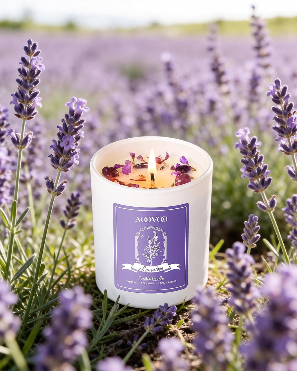 Lavender Scented Candles for Women - Aromatherapy Candle with Crystals Inside, 5Oz Soy Candles for Home Scented, Birthday Gifts Christmas Candle for Women Mom