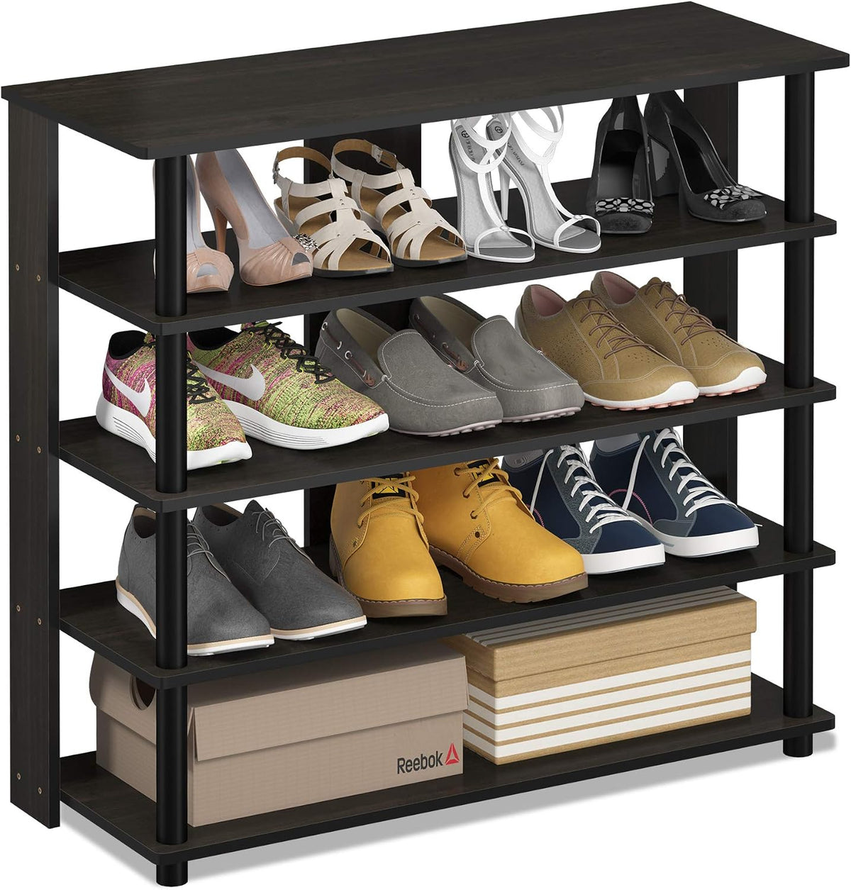 Turn-N-Tube 5 Tier Wide Shoe Rack, Espresso/Black 32 Inch