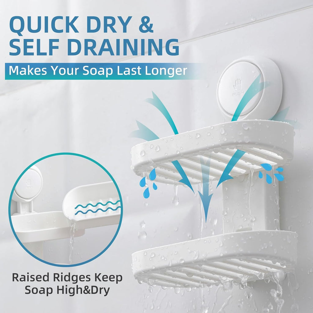 Soap Holder, Soap Dish for Shower Suction Cup, Bar Soap Holder, White
