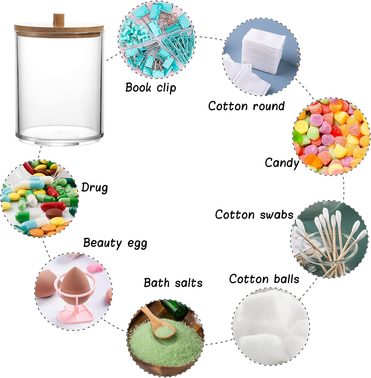 3 Pack Acrylic Qtip Holder Dispenser for Cotton Ball Pad round Swab Holder,Clear Plastic Apothecary Jars for Bathroom Canister Accessories Storage Organizer and Vanity Makeup Organizer