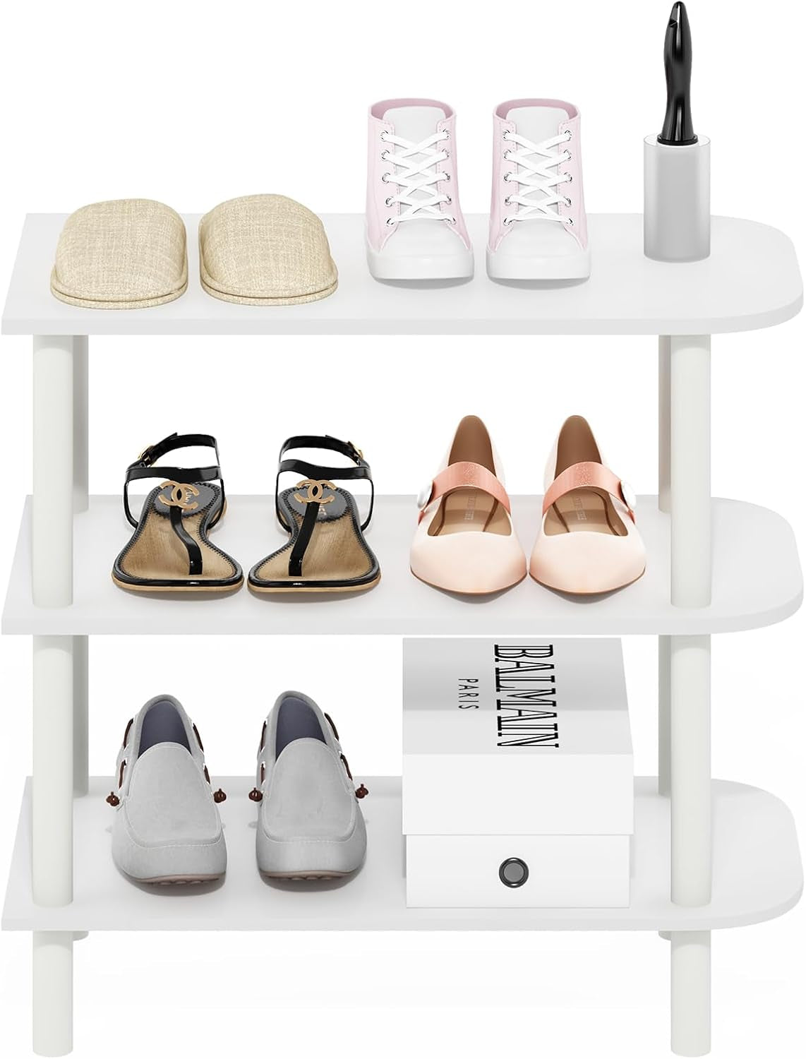 TURN-N-TUBE 3-Tier Toolless Narrow Shoe Rack, White
