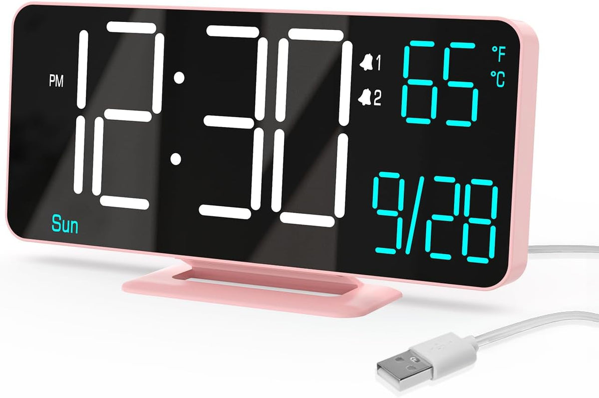 Clock for Bedroom, 6.7In Digital Alarm Clock, Auto Dimming, Room Temperature, Day of the Week, Seconds, Date, Alarm Clocks for Bedrooms, Digital Clocks for Living Room